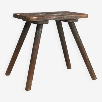 Tabouret de peintre français industriel en bois avec riche patine des années 1930