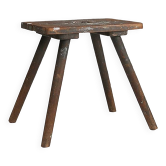 Tabouret de peintre français industriel en bois avec riche patine des années 1930