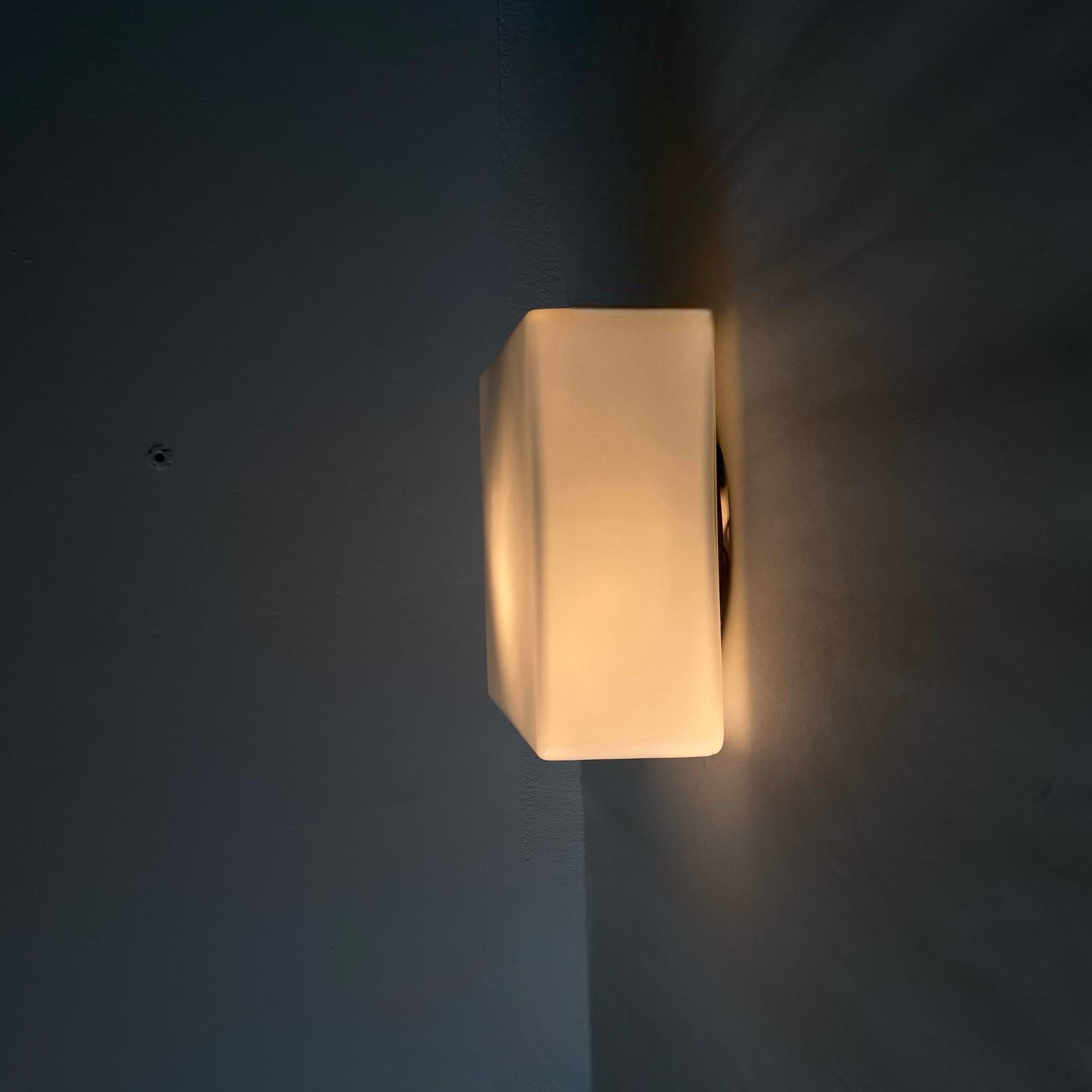 Square opaline wall and ceiling light 19 cm white glass 1960