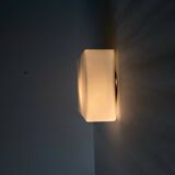 Square opaline wall and ceiling light 19 cm white glass 1960