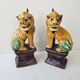 Porcelain Sculpture Pair of Chinese Foo Dogs (Sancai)