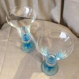 Paires de vases soliflores transparent pied bleu