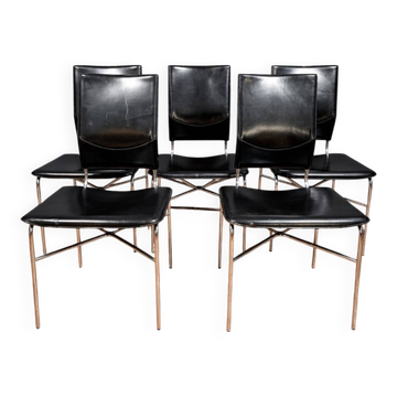 Suite de 5 chaises de salle à manger par Ross Littell pour Matteo Grassi