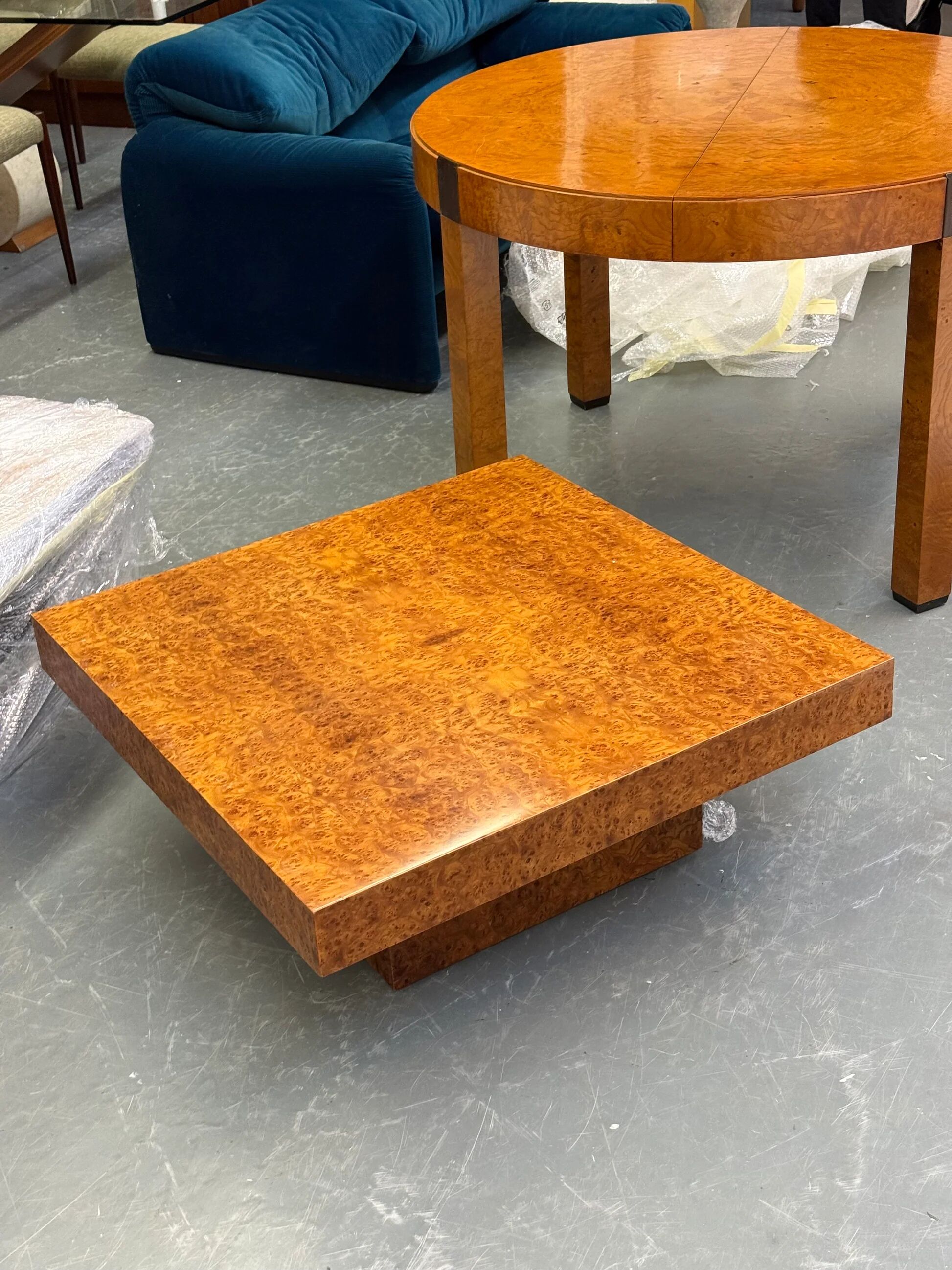 Square coffee table by Fratelli Turri with burl wood