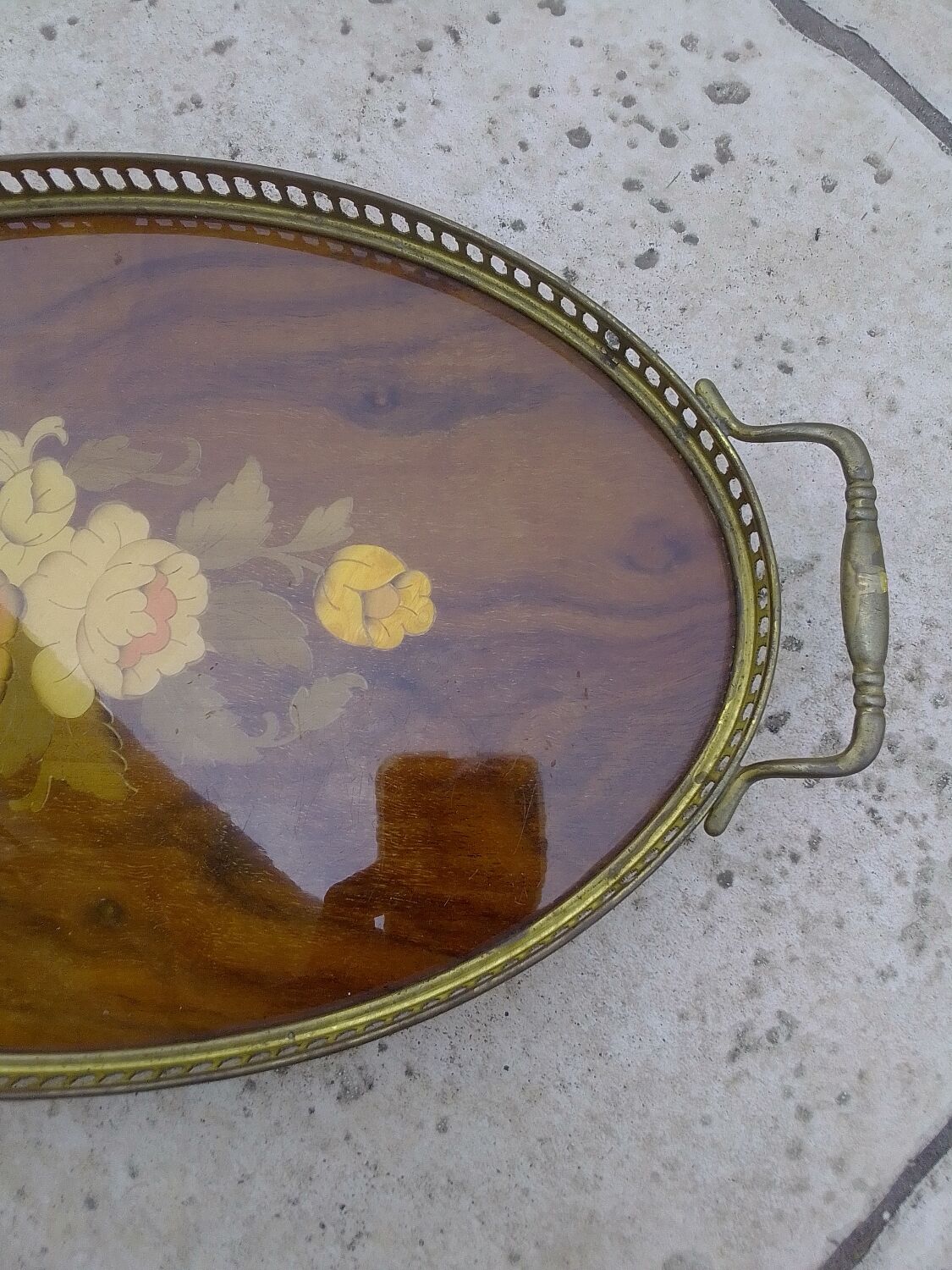 Tray with handles wood and gilded metal