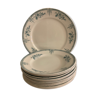 10 dessert plates and Art Deco green Saint Amand serving dish