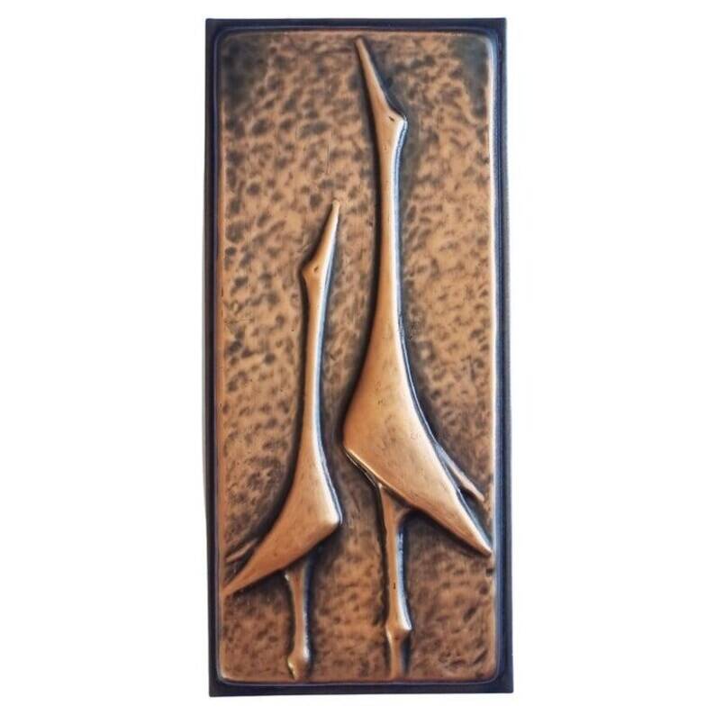 Rare Wall Brass Relief Sculpture of Herons, 1970s