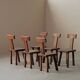 Suite de 6 chaises brutalistes en châtaignier, France, vers 1970