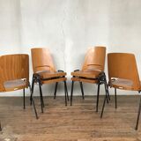 Series of 6 vintage chairs Baumann in beech design year 1950 1960