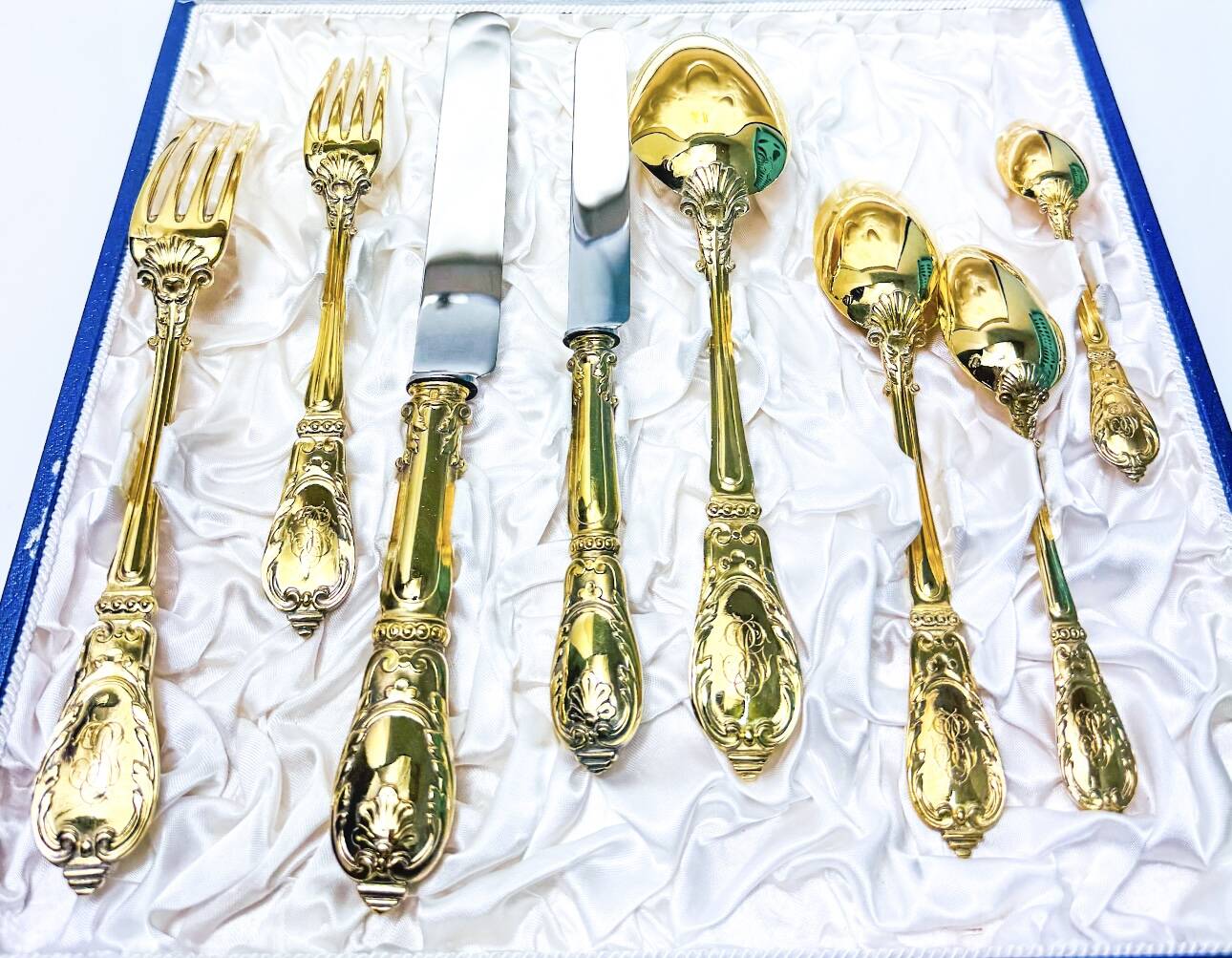 Prestige case for Odiot cutlery, solid silver and gold