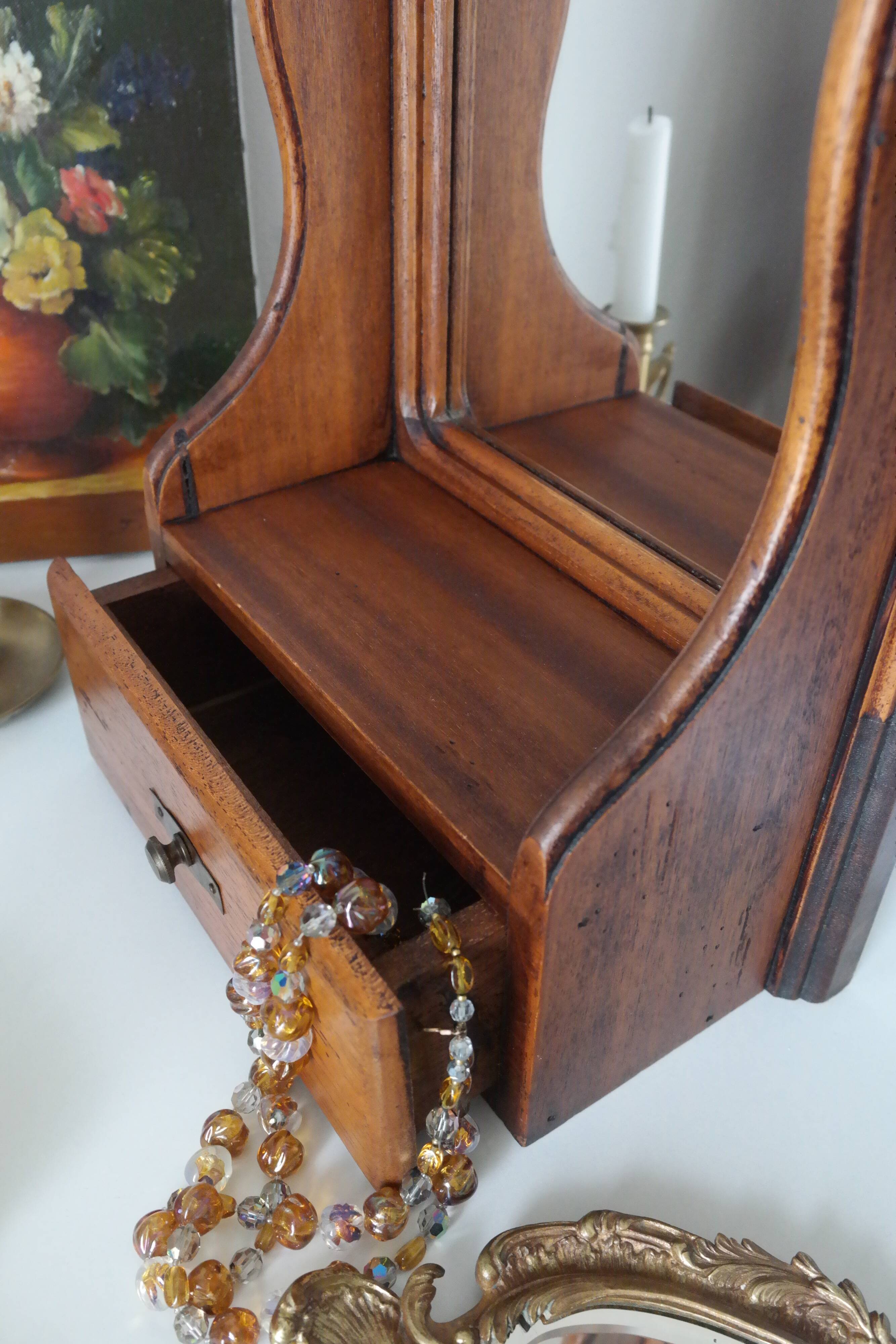 Vintage wooden table dressing table mirror 28x67cm