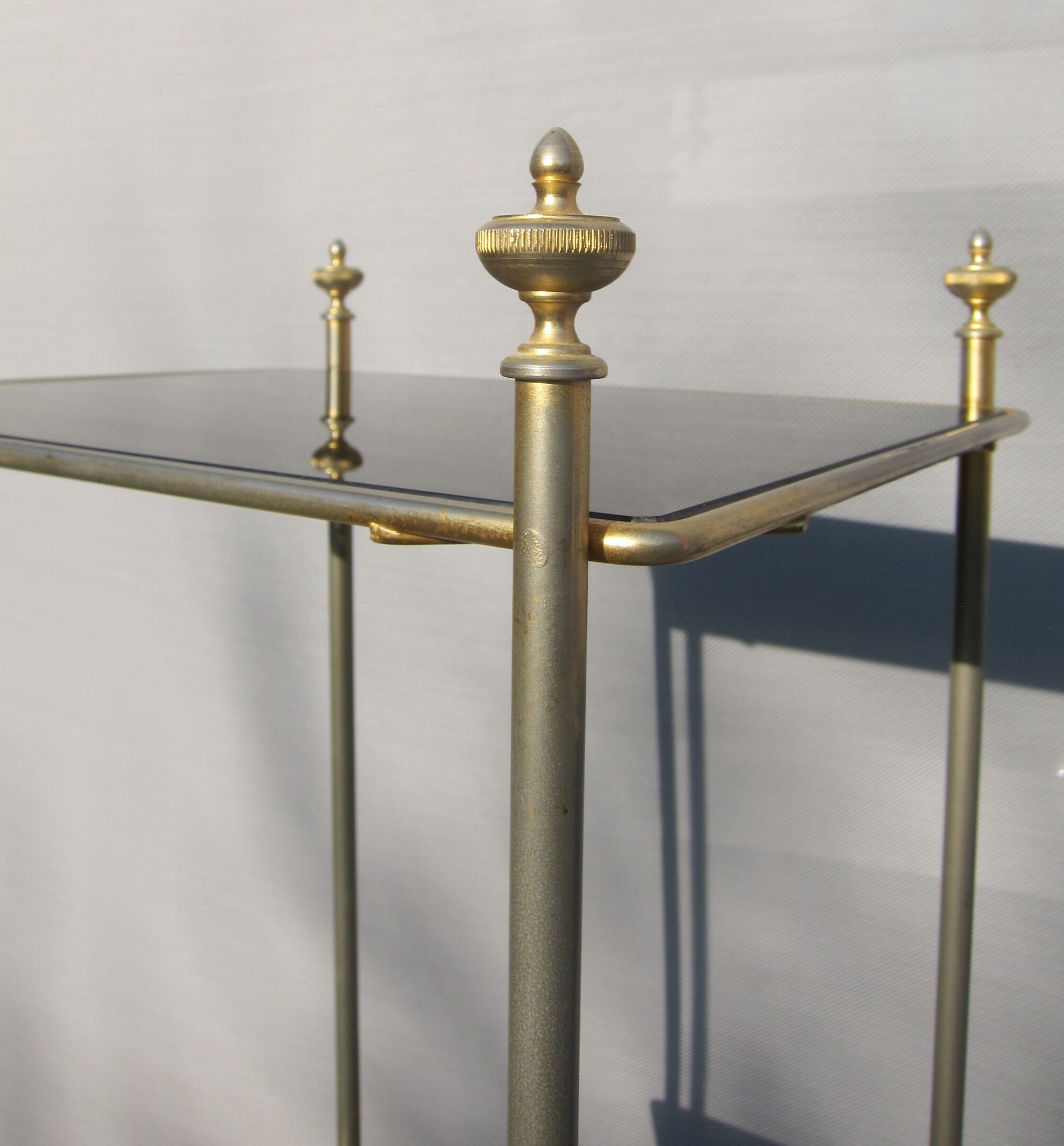 End table Golden capitals and glass OPAL black 1950