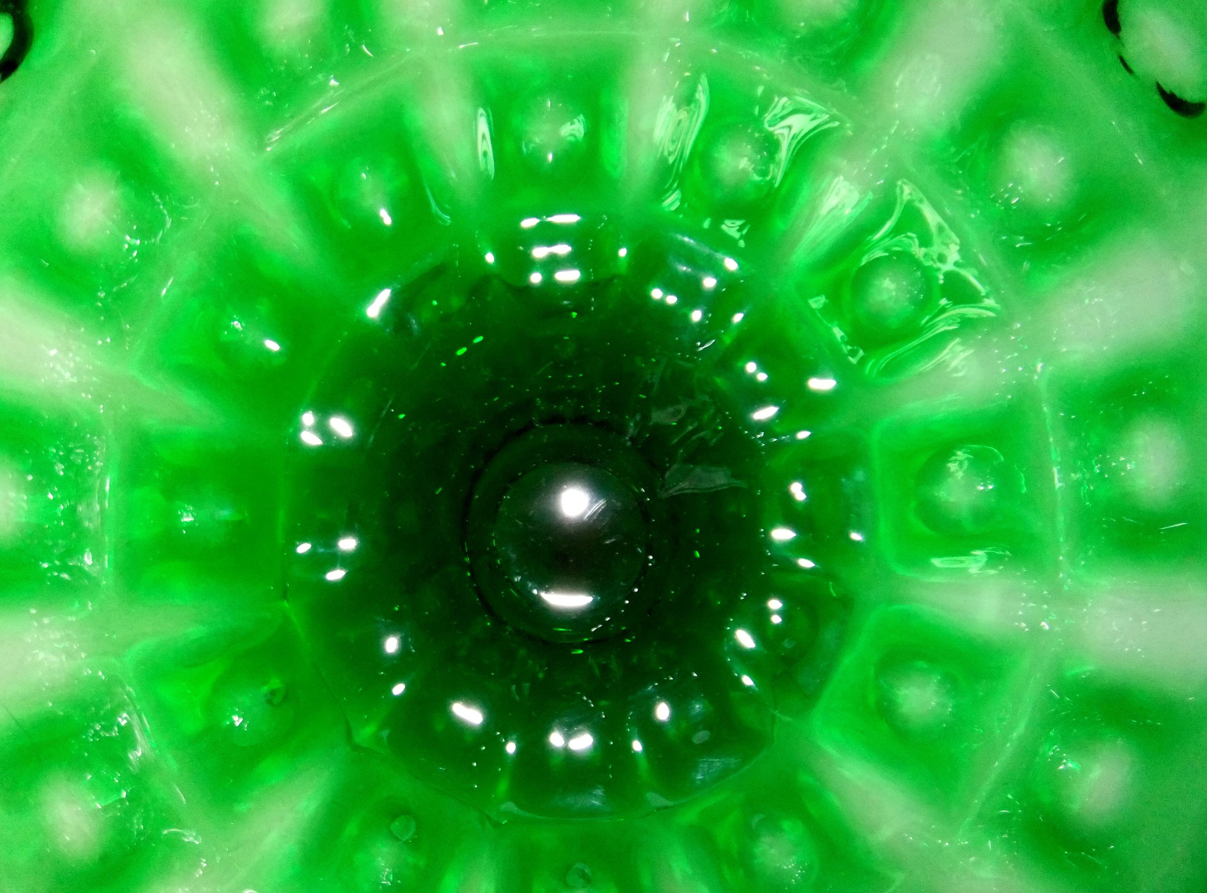 Vase Chalice glass Empoli green centerpiece on foot 38 cm cut collection