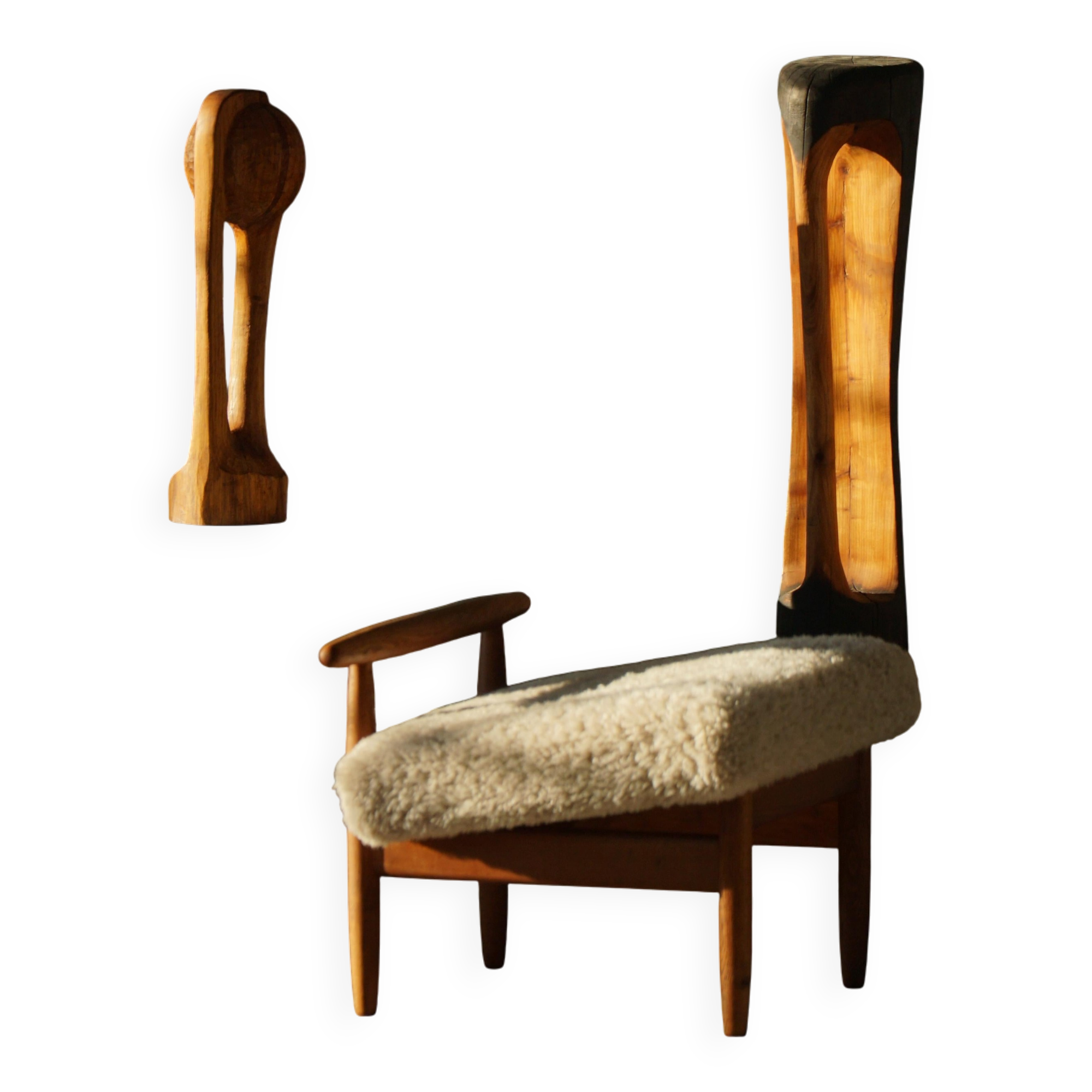 Wood sculpture "The Thoughtful One" by Ole Wettergren, Denmark, 1980s