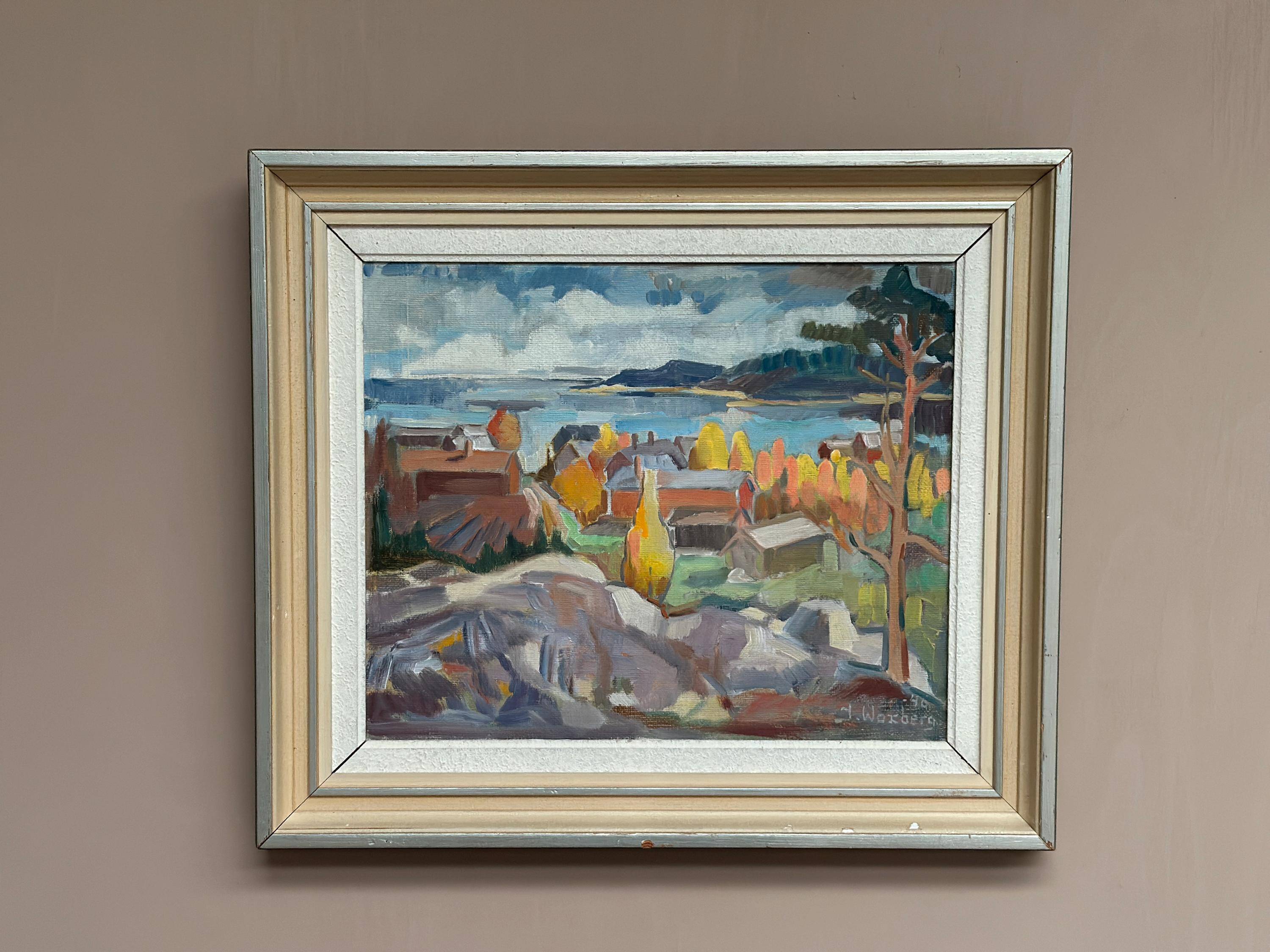 Swedish Oil On Panel "Autumn landscape" by J. Woxberg