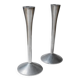 Set of 2 Stainless Steel Vintage Candle Holders, Silver Finish, Space Age Italian Design (1970s)