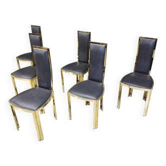 Chaises de salle à manger vintage françaises en laiton, lot de 6 - années 1970