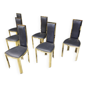Vintage french brass dining chairs, set of 6 - 1970s