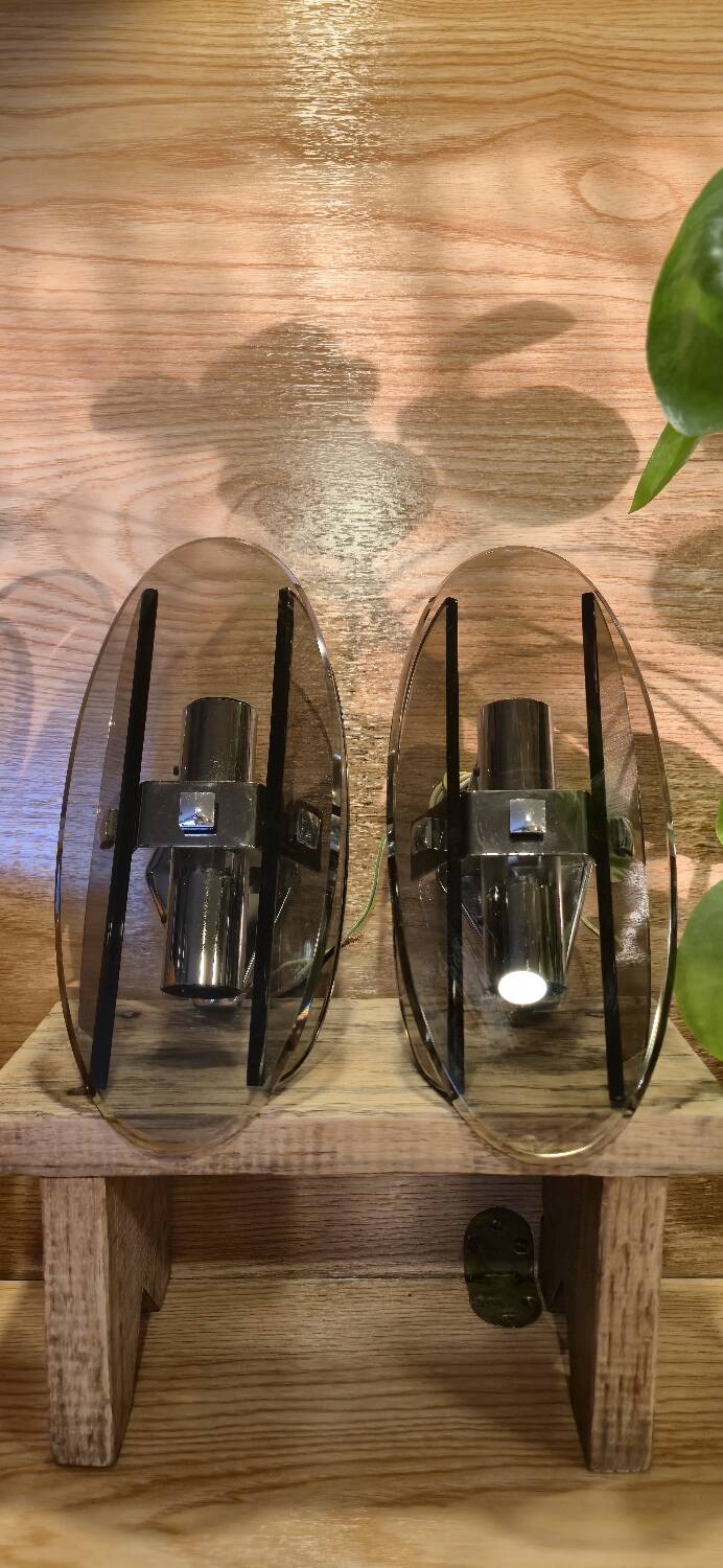 Stunning smoked glass wall sconces from the 1970s.