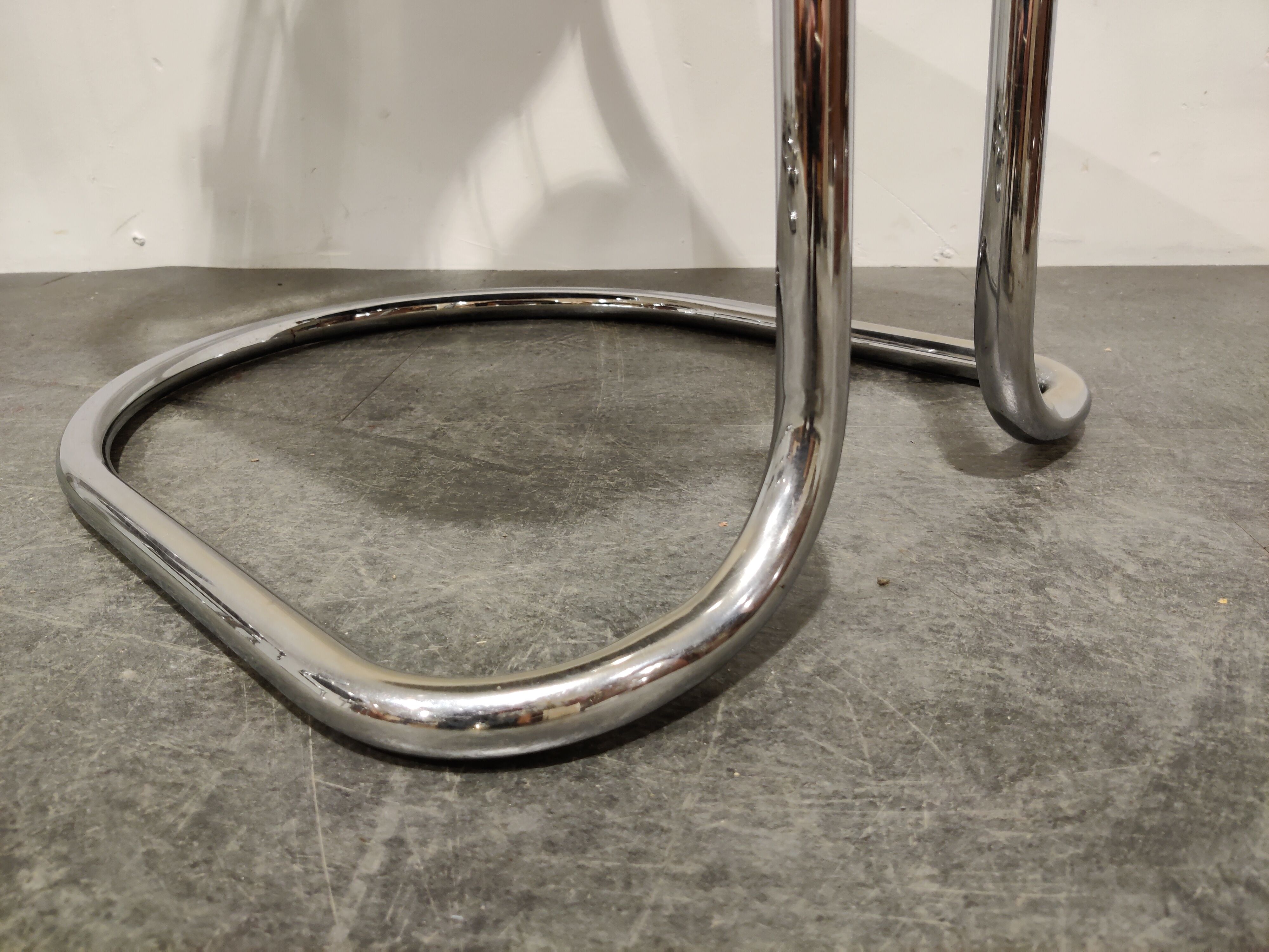 Vintage chrome and leather cantilever dining chairs, 1970s
