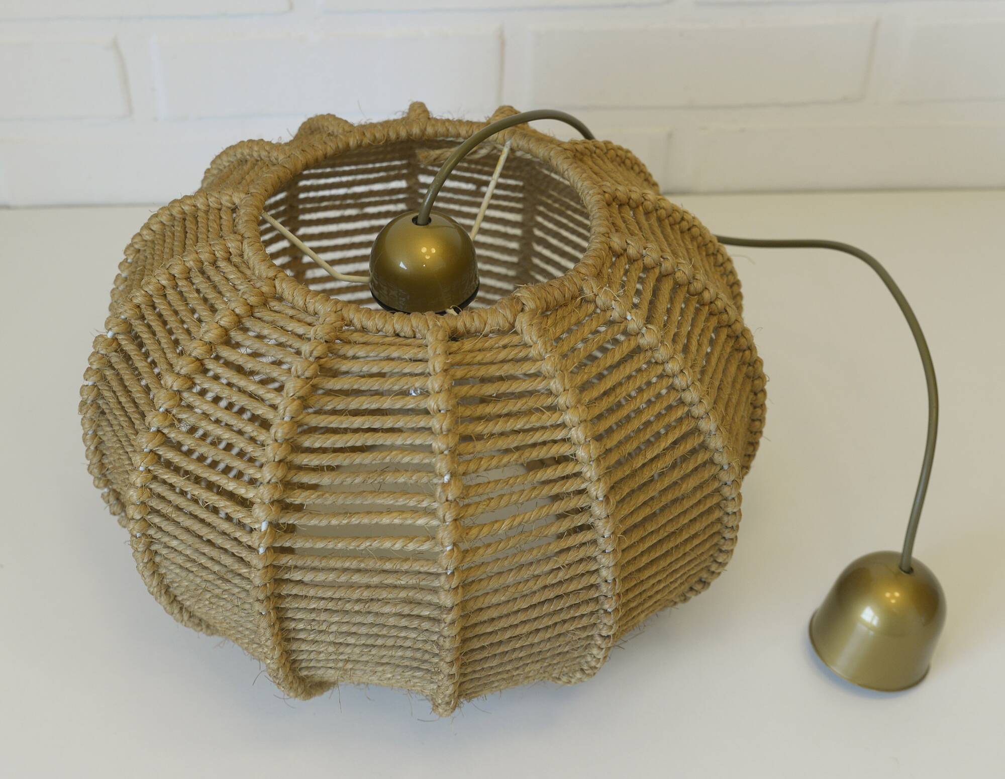 Vintage Rope Pendant Lamp / Handmade Rustic Chandelier/ Hanging Light 1970