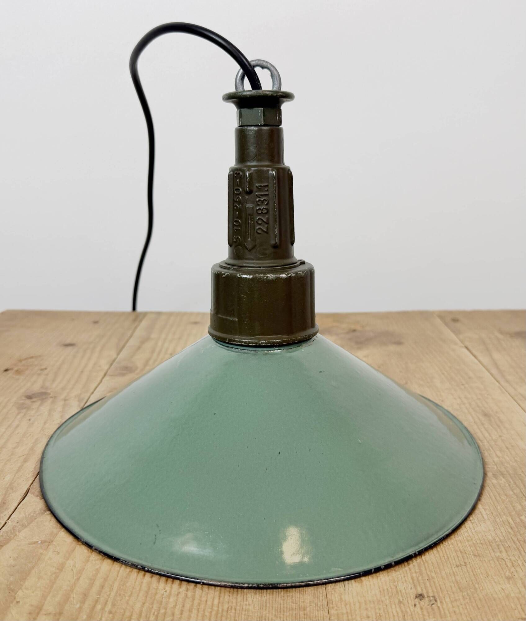 Industrial Petrol Enamel Military Pendant Lamp with Cast Aluminium Top