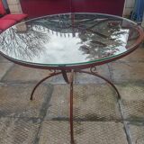 Lot of round table and 6 chairs in ironwork Raymond Menos Haiti