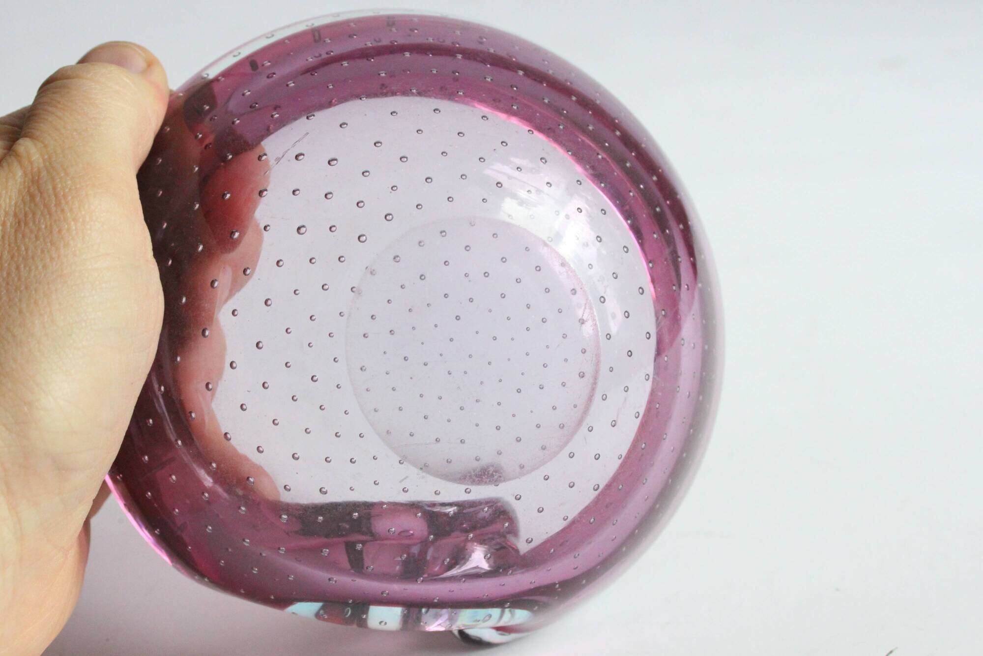 Murano glass purple bullicante trinket bowl, 1960s