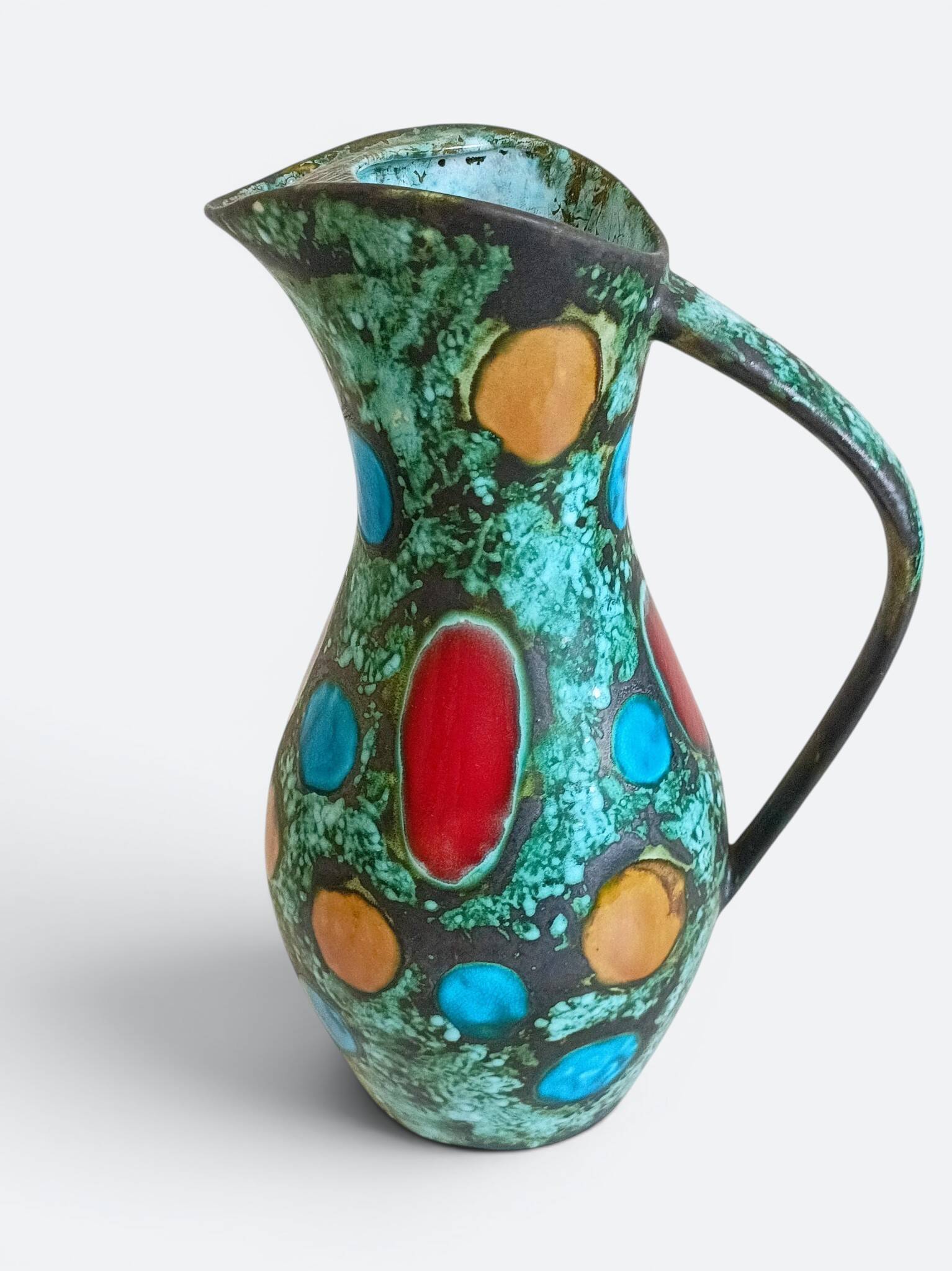French Mid-Century Studio Pottery Pitcher/ Vase, Hand-Decorated, C. 1960