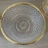 Salad bowl and cups in cut glass and brass