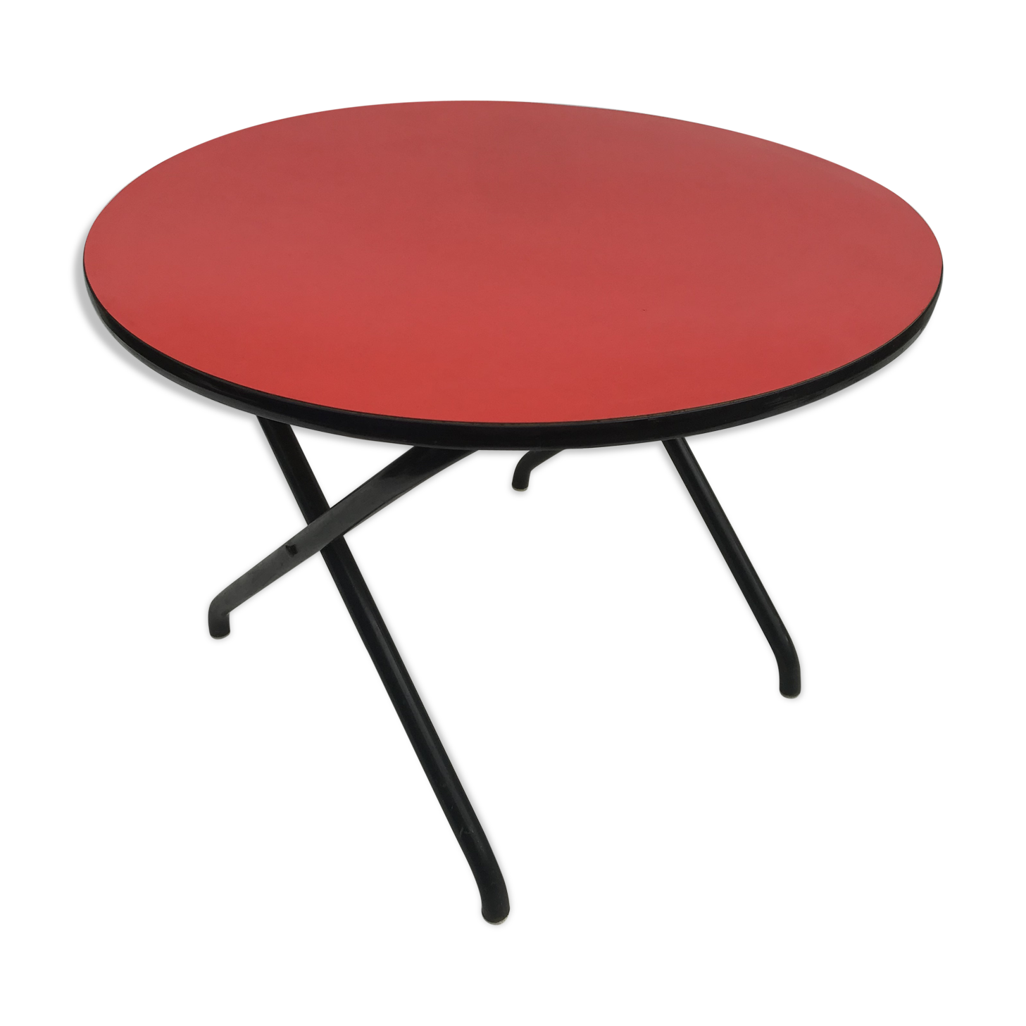 Old  foldable metal coffee table in black and red vintage formica