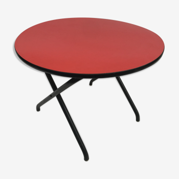 Ancienne table basse pliable métal noir et formica rouge vintage