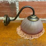 Antique Swan Neck Wall Lamp Gold Metal + Vintage Pink Glass Dome