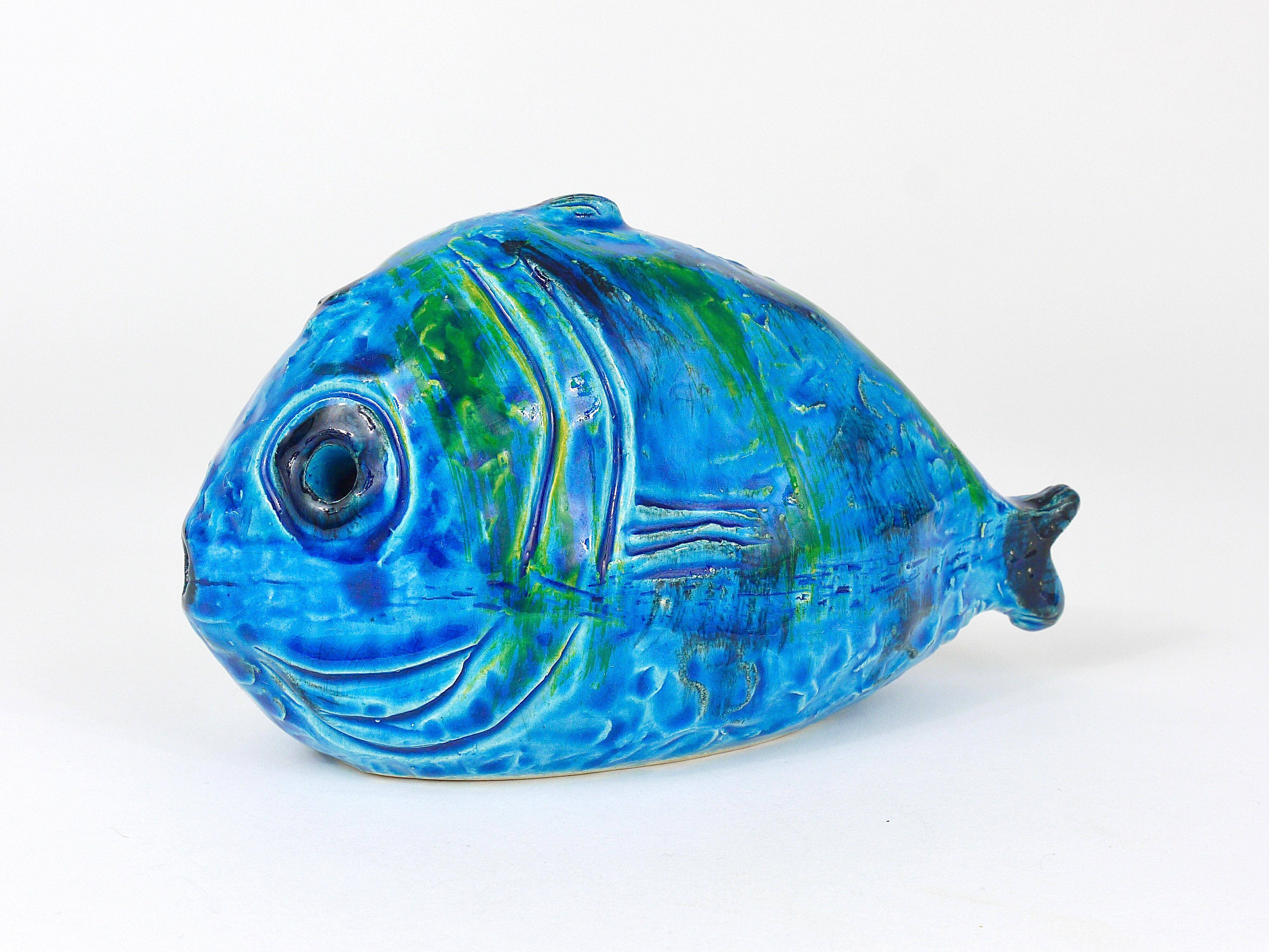 Blue enamelled fish sculpture Rimini by Aldo Londi Bitossi, Italy, 1950s