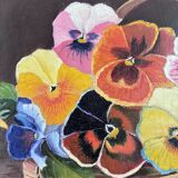 Vintage original flower oil painting, framed floral still life art