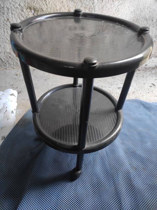 Black PVC side table on wheels - Retro Vintage 36x52 cm