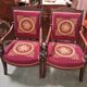 Pair of Empire Period Armchairs in Mahogany, Upholstered with Petit Point