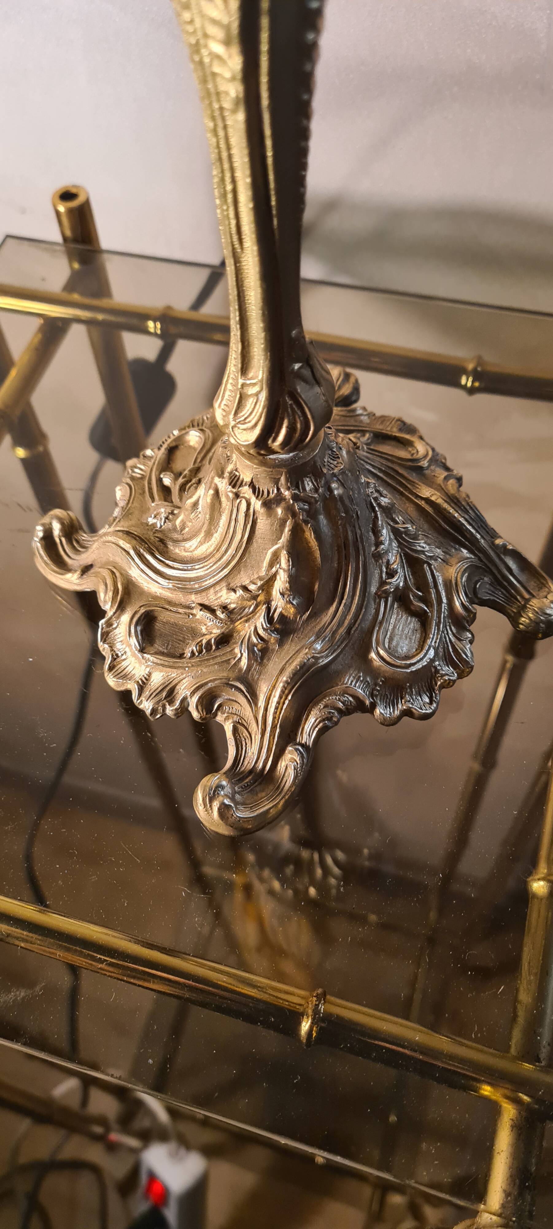 art nouveau rocaille style bronze lamp, superb tulip, 36x15, very good condition