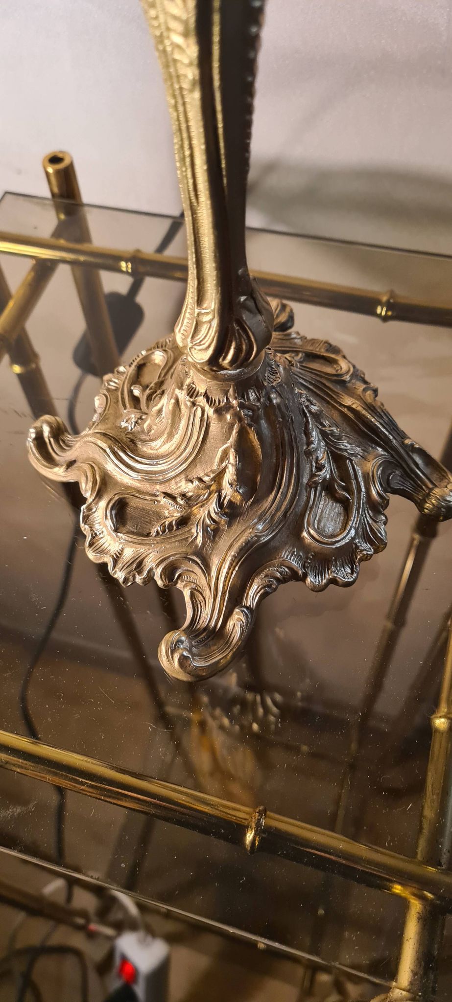 art nouveau rocaille style bronze lamp, superb tulip, 36x15, very good condition