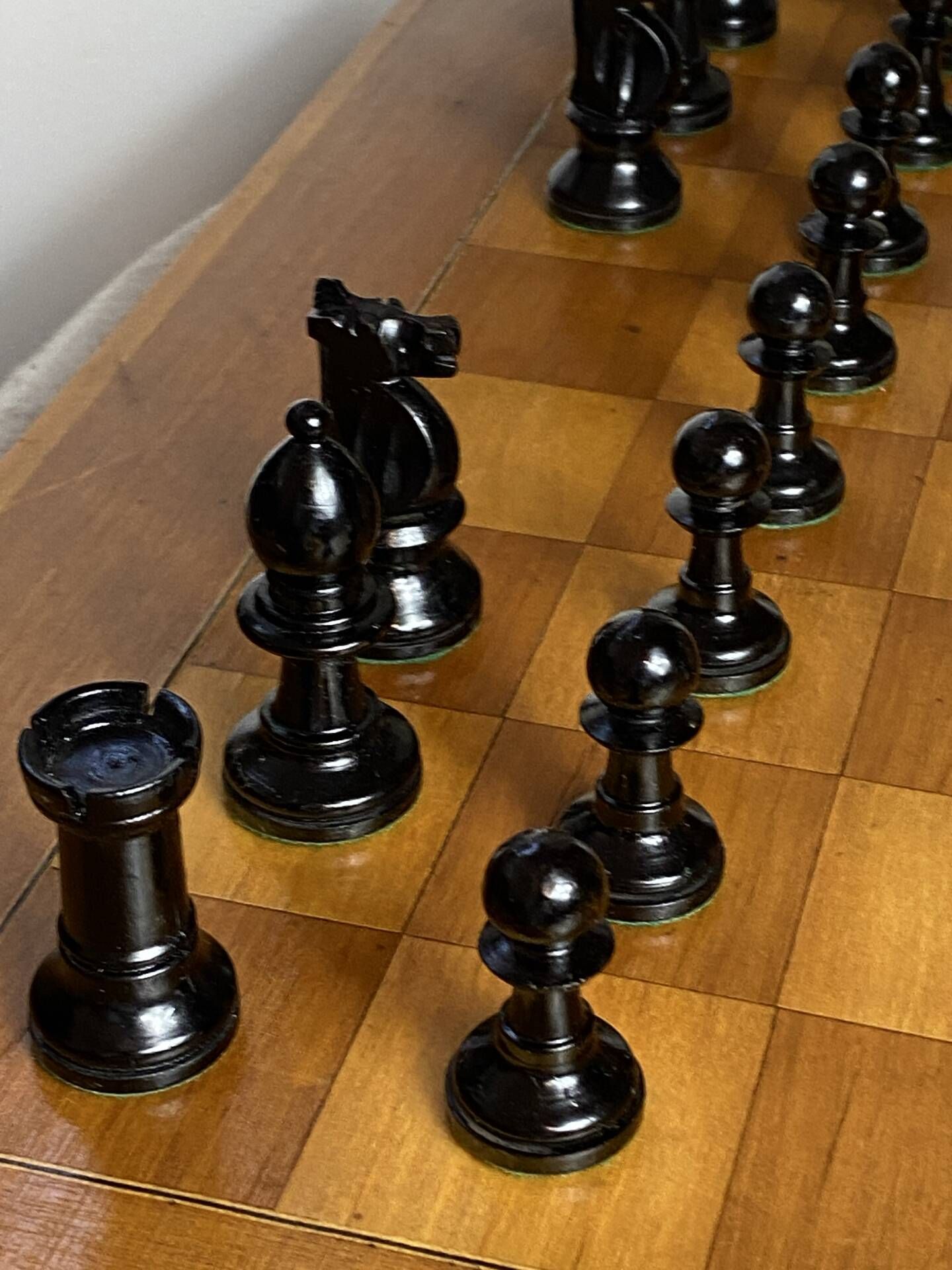 Chess set with wooden board and pieces