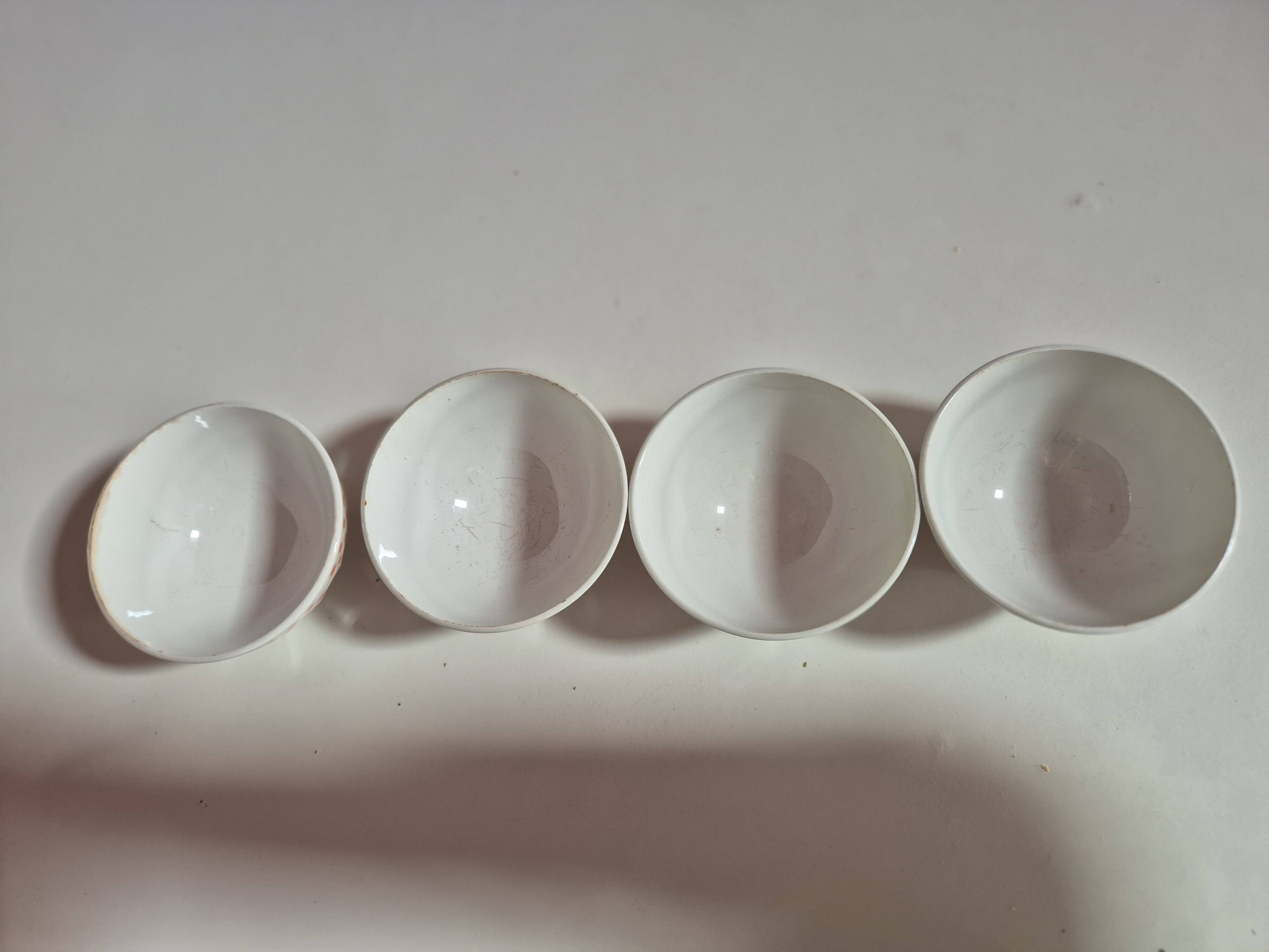 set of 4 vintage bowls with orange and cherry gingham checks