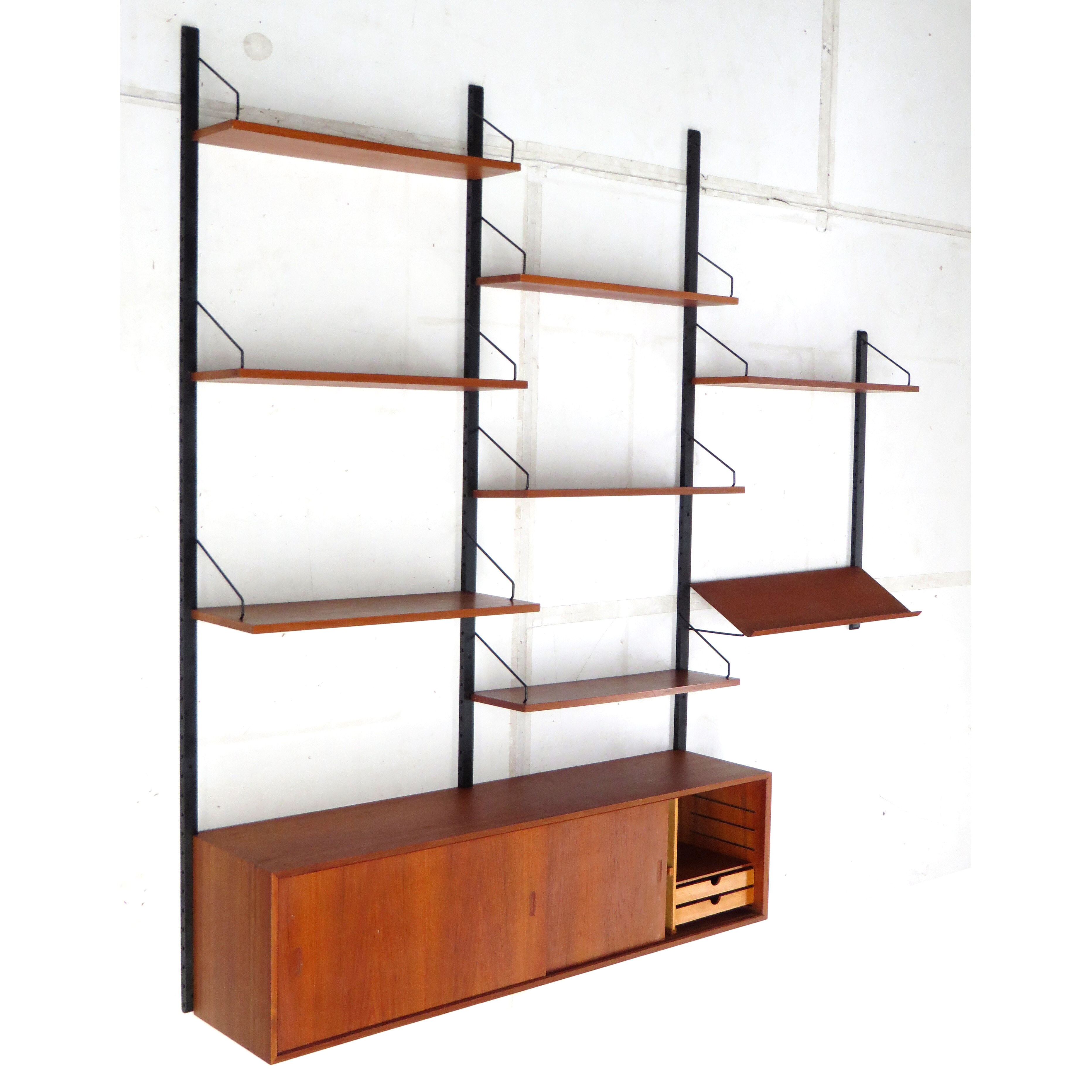 Vintage mid century Royal System Wall Unit with sideboard & shelves in teak by Poul Cadovius, 1960s