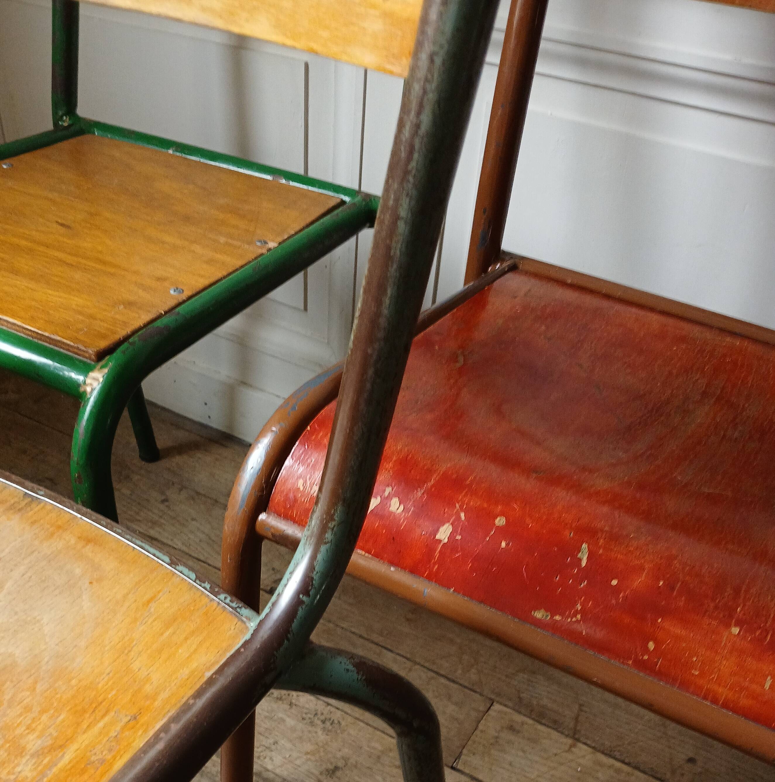 4 mismatched metal & wood chairs