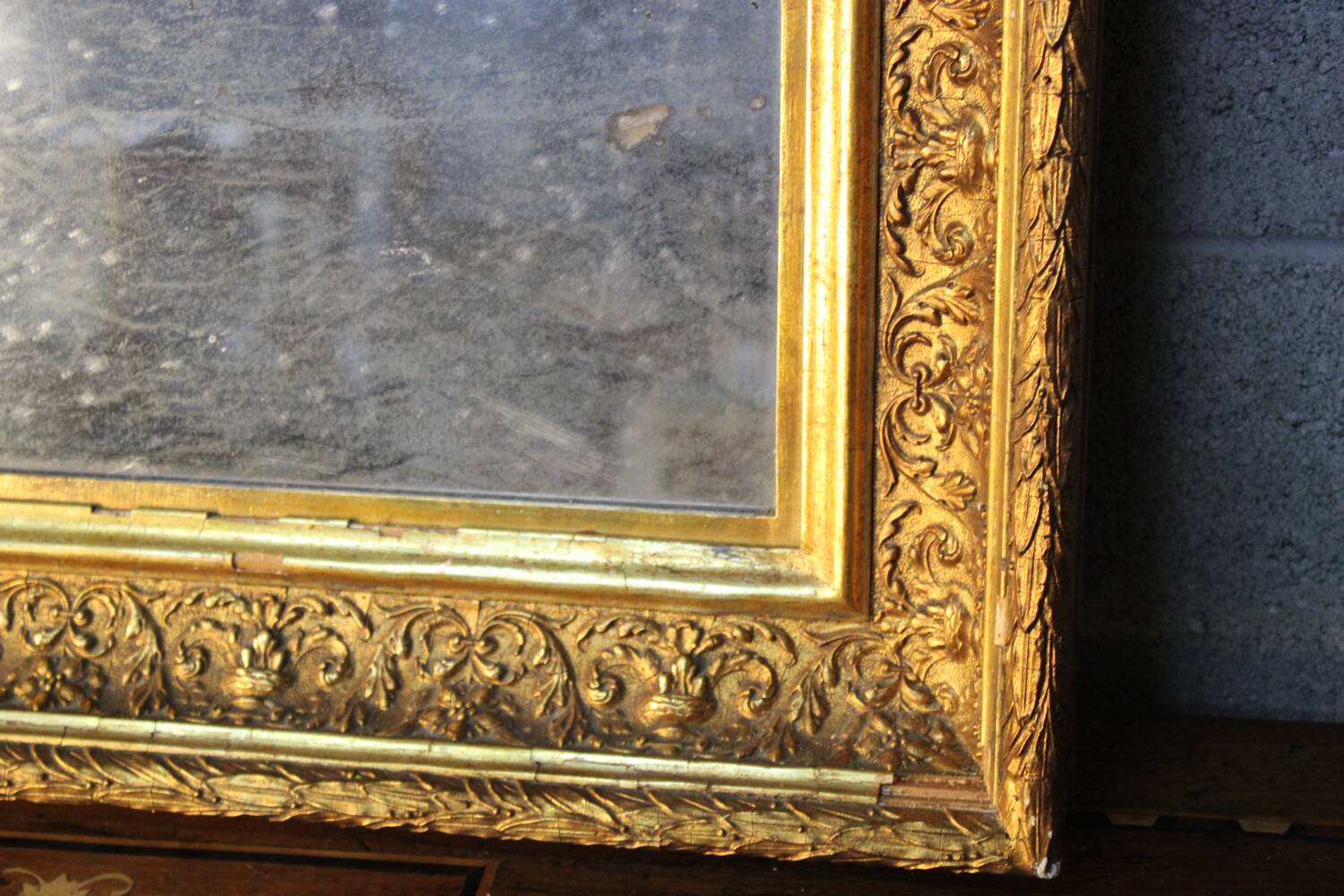 Antique,19th-century, gilt-framed wood wall mirror, Napoleon Ill