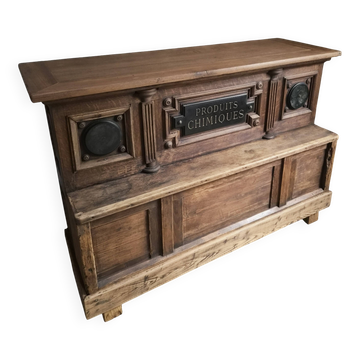 Comptoir de pharmacie en chêne ancien / îlot de cuisine, vers 1870–1900