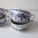 Set of 4 large cups with sky blue handles with Royal navy blue decoration signed salins Ségur ceramic France