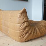 Camel brown leather Togo 2-seater sofa attributed to Michel Ducaroy for Ligne Roset