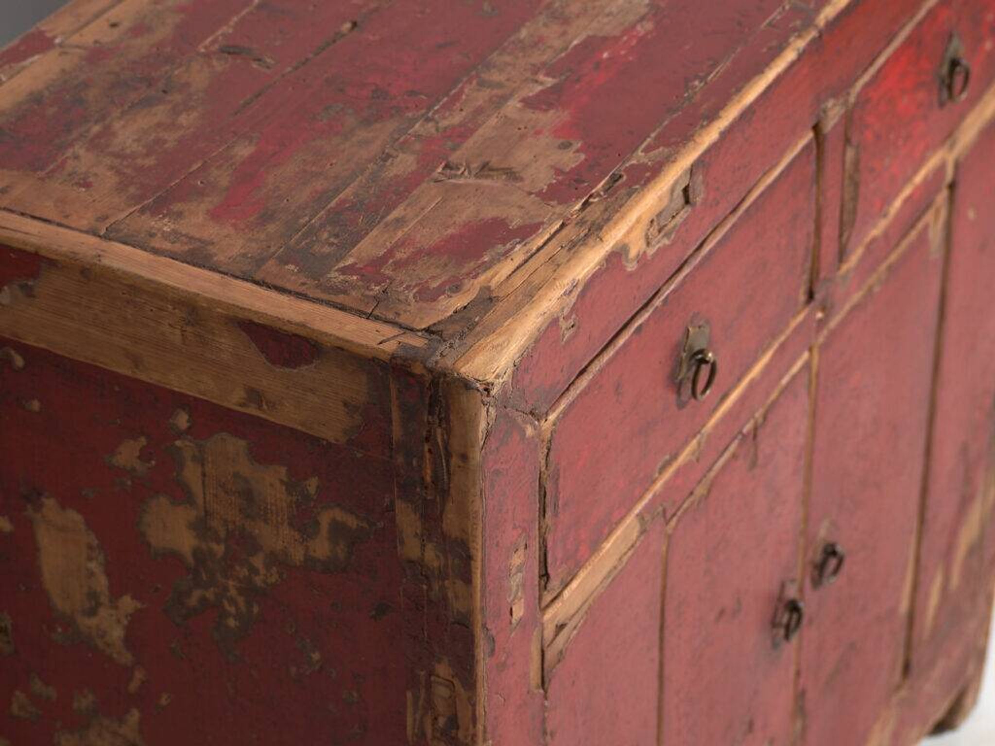 Antique pine sideboard with original red paint – China, circa 1920