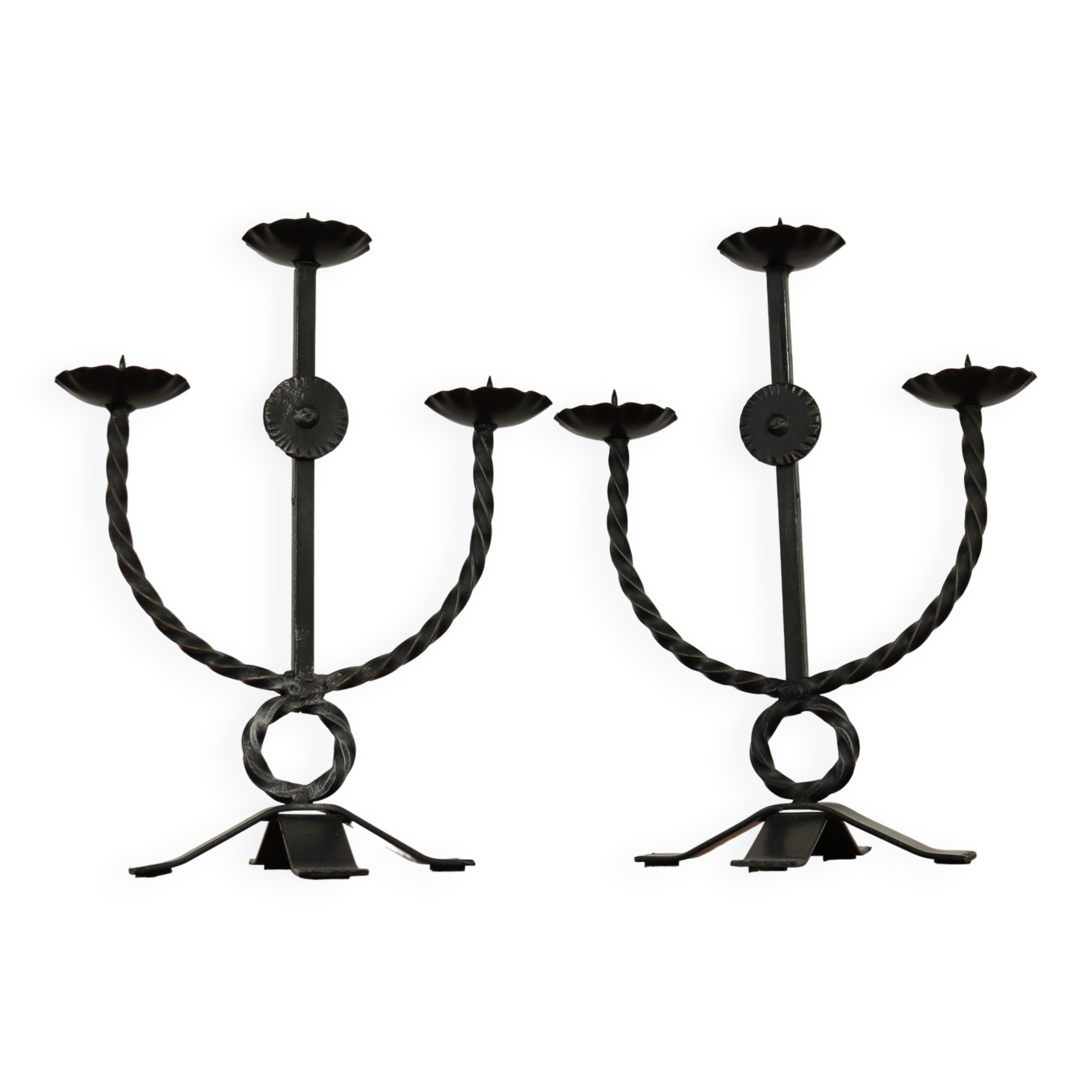 Brutalist style wrought iron candlesticks