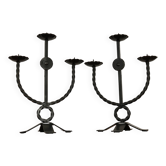 Brutalist style wrought iron candlesticks